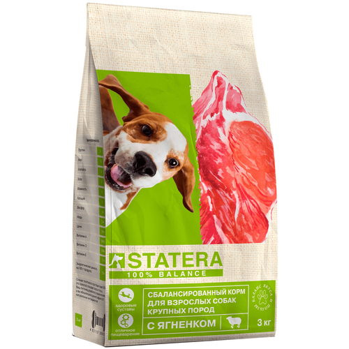 Сбалансированный корм STATERA для взрослых собак крупных пород с ягненком, 3 кг