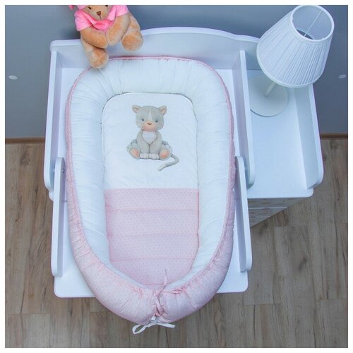 Подушка-гнездышко Мишкина Компания с матрасиком Котик Розовый