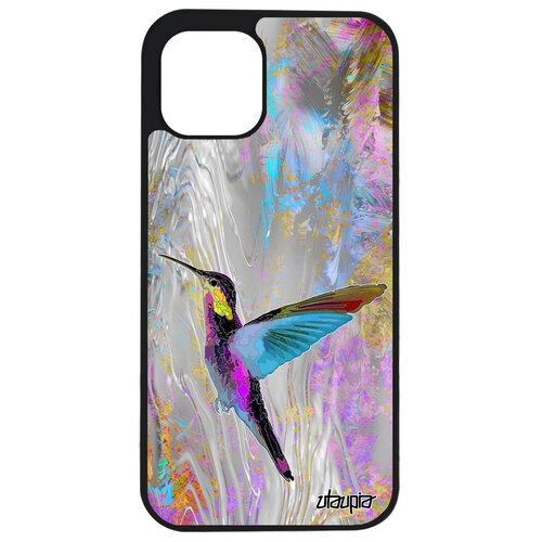 фото Противоударный чехол на мобильный // apple iphone 12 pro // "колибри" рисунок полет, utaupia, серебристый
