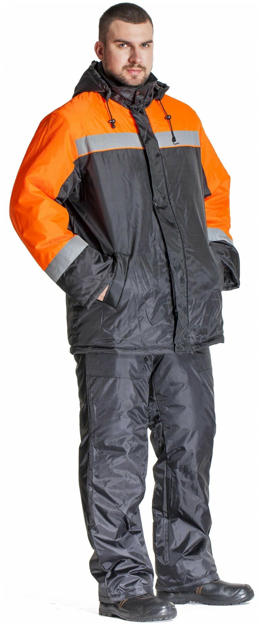 Куртка утепленная "Гастарбайтер" черная с оранжевым. Размер:120-124. Рост:182-188