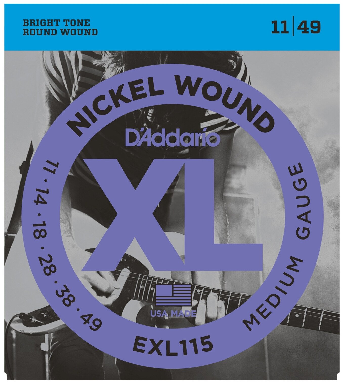 Струны для электрогитары D'Addario EXL115 Medium Blues-Jazz Rock Nickel Wound 11-49