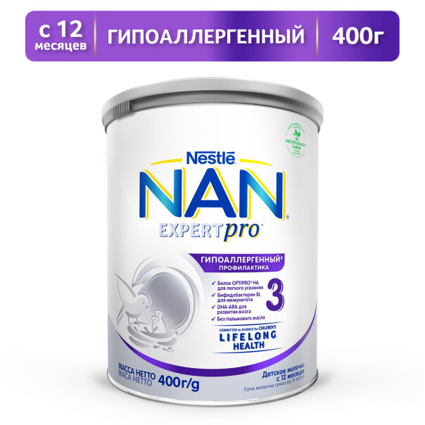 Гипоаллергенное питание NAN Гипоаллергенный 3 OPTIPRO, 400 г, с 12мес