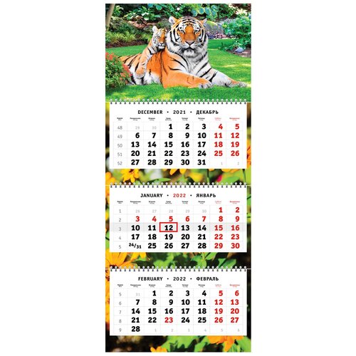 Настенный квартальный календарь на 3-х пружинах на 2022 год - Год тигра (символ года) - Мать и дитя