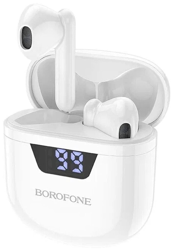 Наушники Borofone BW05 Pure tone true wireless BT headset беспроводные Bluetooth зарядный кейс с дисплеем белые