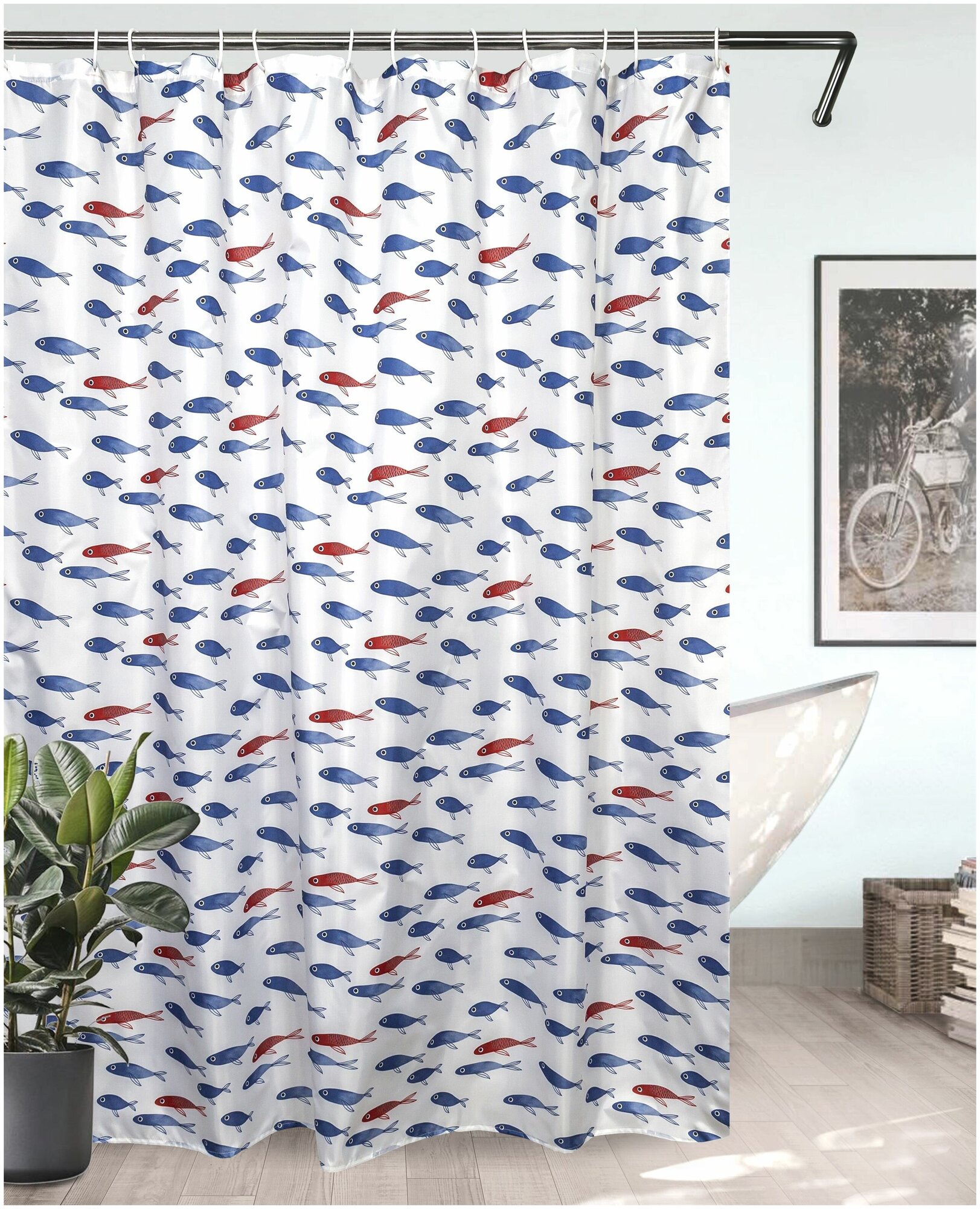 фото Штора занавеска для ванной BATH PLUS 180*180 см тканевая Fishes Рыбки