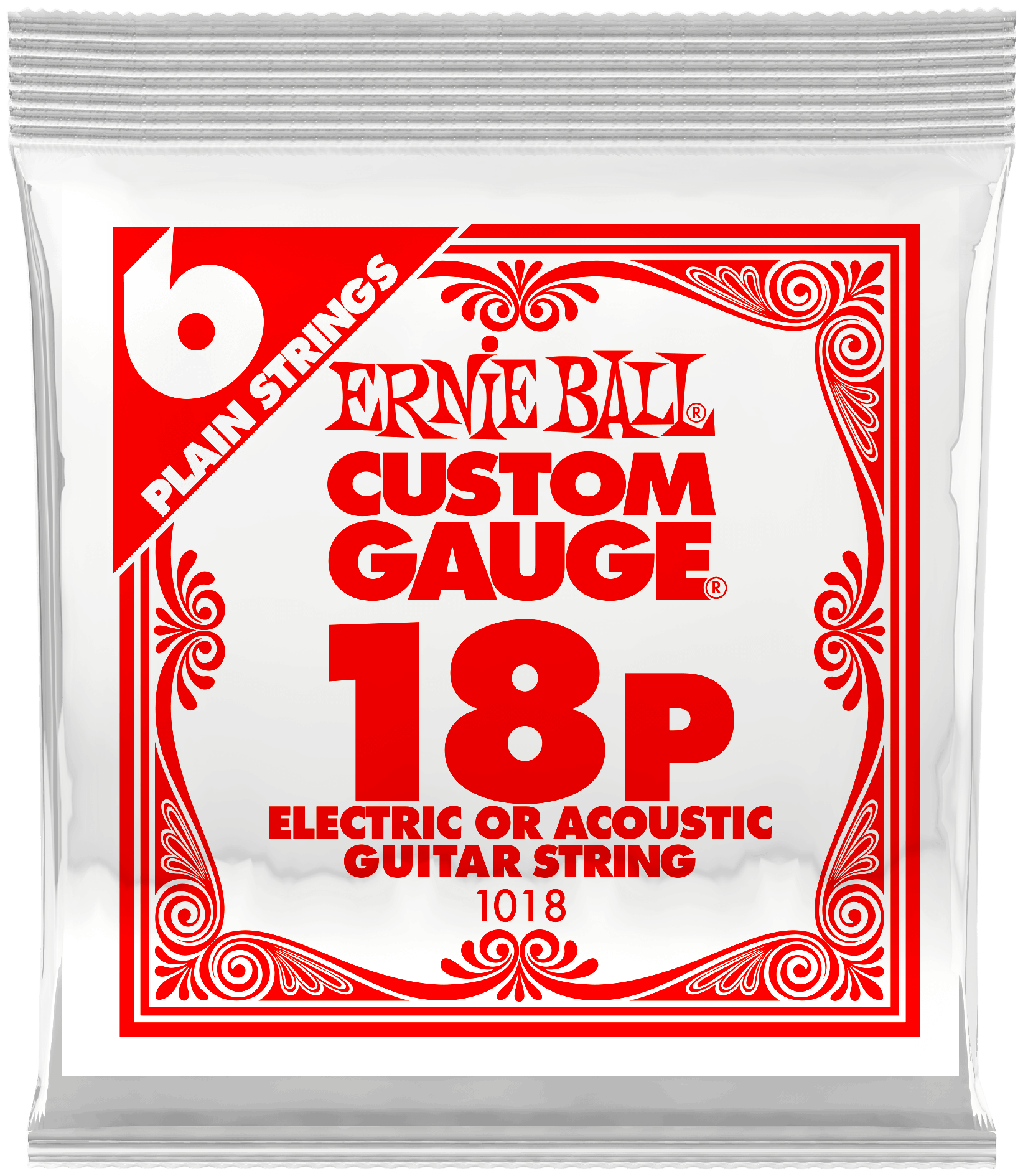 Струна одиночная для акустической и электрогитары ERNIE BALL 1018 Plain Steel .018