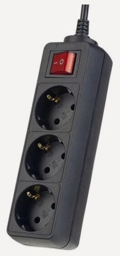 Изображение товара Сетевой удлинитель Perfeo с кнопкой "POWERMATE", 3,0м, 3 розетки, черный (PF-PM-3/3,0-B)