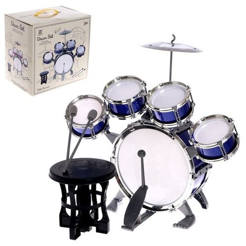 Барабанная установка «Басист», 5 барабанов, тарелка, палочки, стульчик, педаль, микс