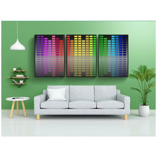 фото Набор модулных постеров для интерьера "эквалайзер, музыка, музыкальный эквалайзер" 60x90 см. в тубусе, без рамки lotsprints