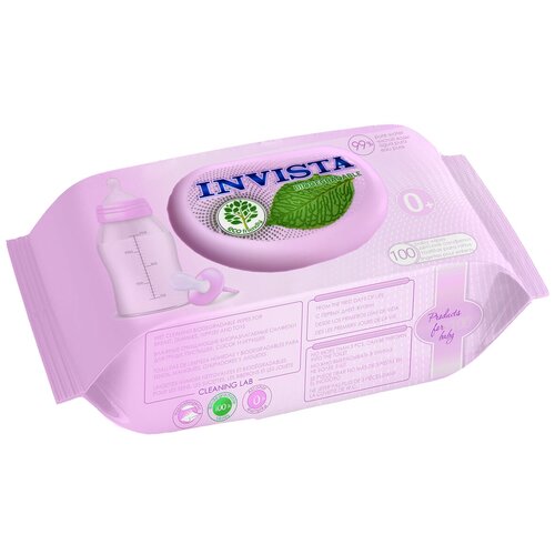 KG332014 Влажные салфетки для детей Invista Bio Pink с первых дней жизни с клапаном, 100 шт/уп