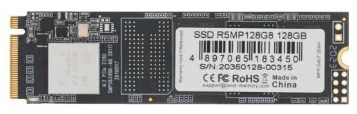 Накопитель SSD M.2 2280 AMD Radeon R5 128GB PCIe Gen3x4 with NVMe 3D TLC 2100/1000MB/s IOPS 200K/200K RTL - фото №1