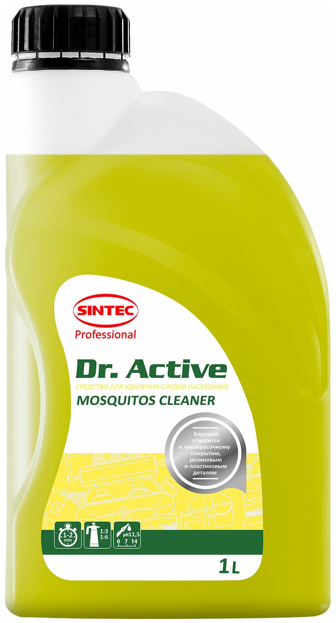 Моющее средство SINTEC Dr. Active "Mosquitos Cleaner" для удаления следов насекомых, концентрат 1 л