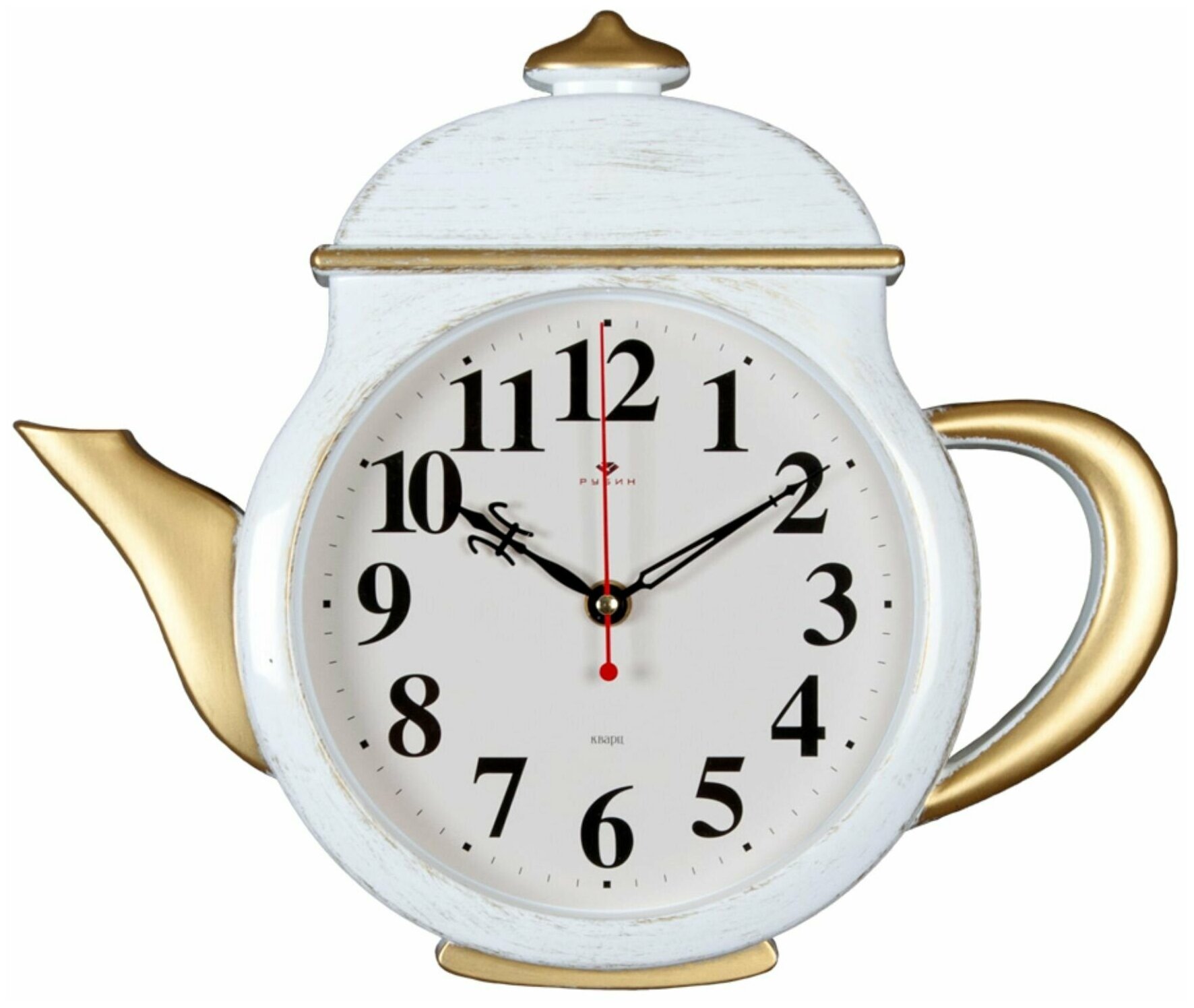 Часы настенные чайник 29х34см корпус белый с золотом 