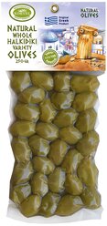 Натуральные зеленые оливки с косточкой, сорта Халкидики, KORVEL, вакуумный пакет 250 гр