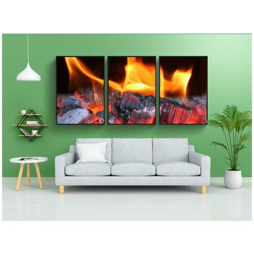 фото Набор модулных постеров для интерьера "пожар, камин, древесина" 60x90 см. в тубусе, без рамки lotsprints