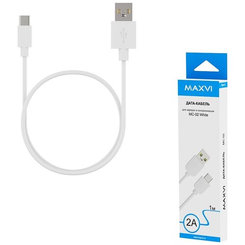 Кабель Maxvi MC-02 Type-C, 2A, 1м, белый кабель maxvi usb usb type c mc 02 up только для зарядки 1 м 1 шт белый