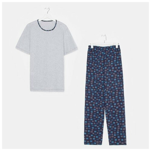 Комплект Амадэль, брюки, футболка, без карманов, размер 50, синий, серый