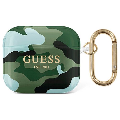 Чехол с карабином CG Mobile Guess TPU для AirPods 3, цвет зеленый камуфляж