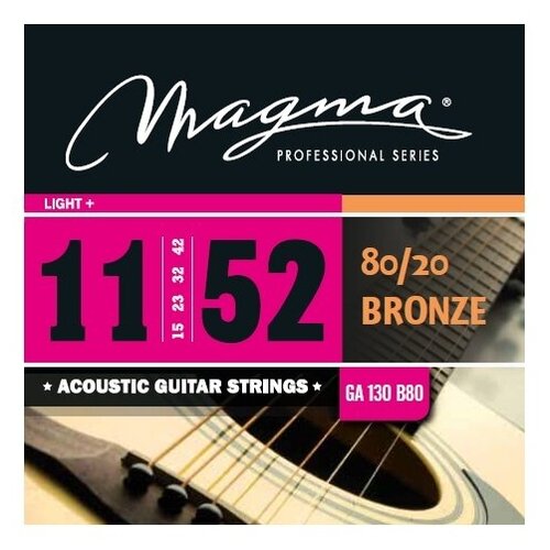 Комплект струн .011-.052 с бронзовой навивкой Magma GA130B80 для акустической гитары комплект струн 011 052 с бронзовой навивкой magma ga130g для акустической гитары