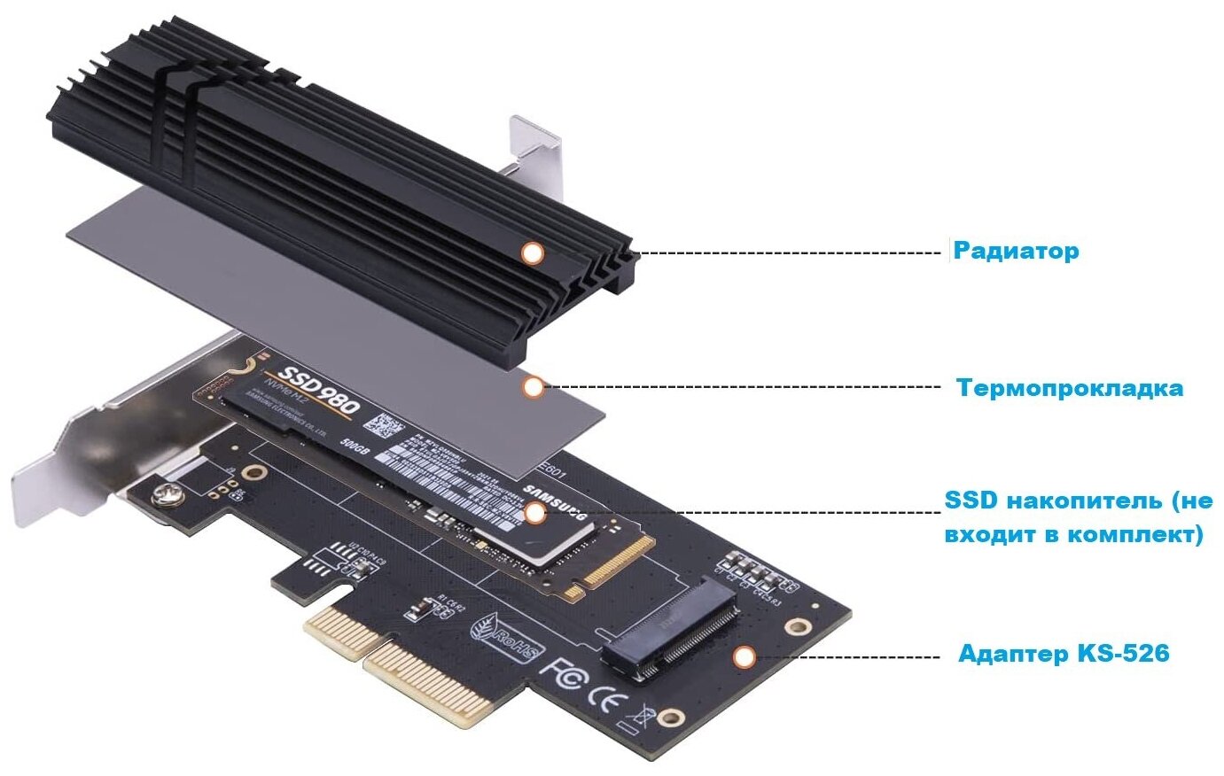 Адаптер M2 NVME в PCIe 30 x4 KS-is