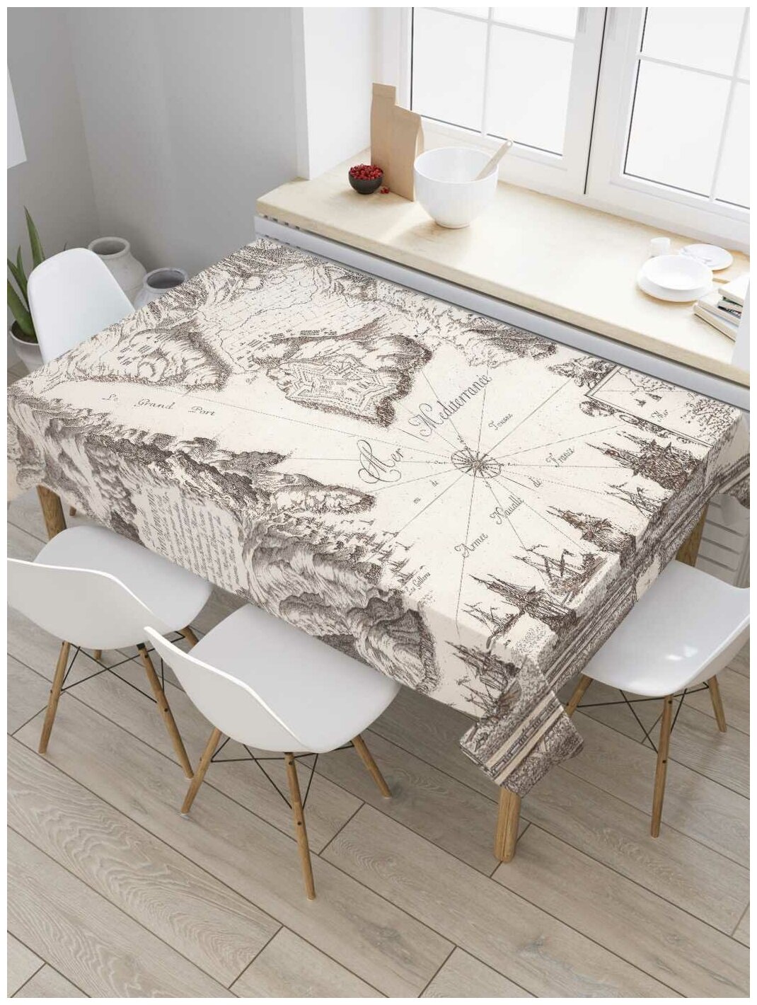 Скатерть прямоугольная JoyArty на кухонный стол "Карта моряков" из оксфорда, 180x145 см