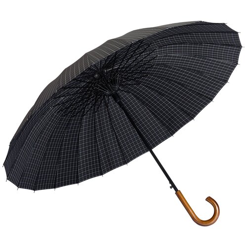 Зонт-трость Sponsa, полуавтомат, купол 120 см., 24 спиц, деревянная ручка, система «антиветер», чехол в комплекте, для мужчин, черный