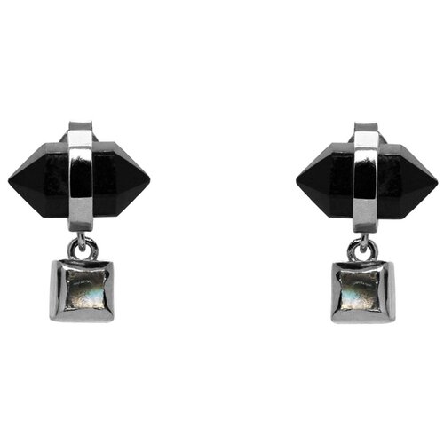 Серьги Waves  & Gems, платина, 925 проба, кварц, серебряный, черный