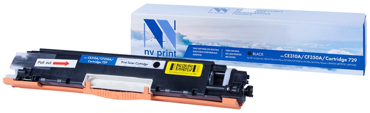 Лазерный картридж NV Print NV-CE310A, CF350A, 729Bk для HP LaserJet Color Pro 100 M175a, M175nw (совместимый, чёрный, 1300 стр.)