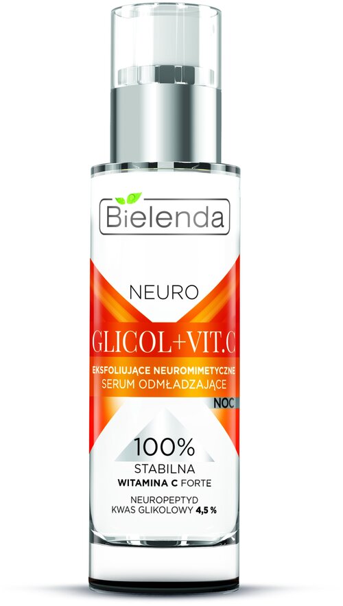 Bielenda Neuro Glicol+Vit.C Отшелушивающая нейропептидная омолаживающая сыворотка для лица ночная, 30 мл