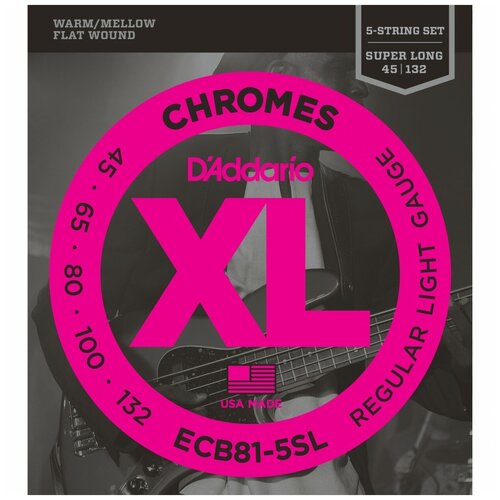 D'Addario ECB-81-5SL струны для бас гитары, натяжение супер лёгкое daddario ecb81sl струны для бас гитары soft хром плоск оплётка 45 100