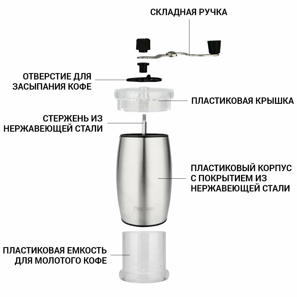 Кофемолка ручная Fissman 16 см - фото №2