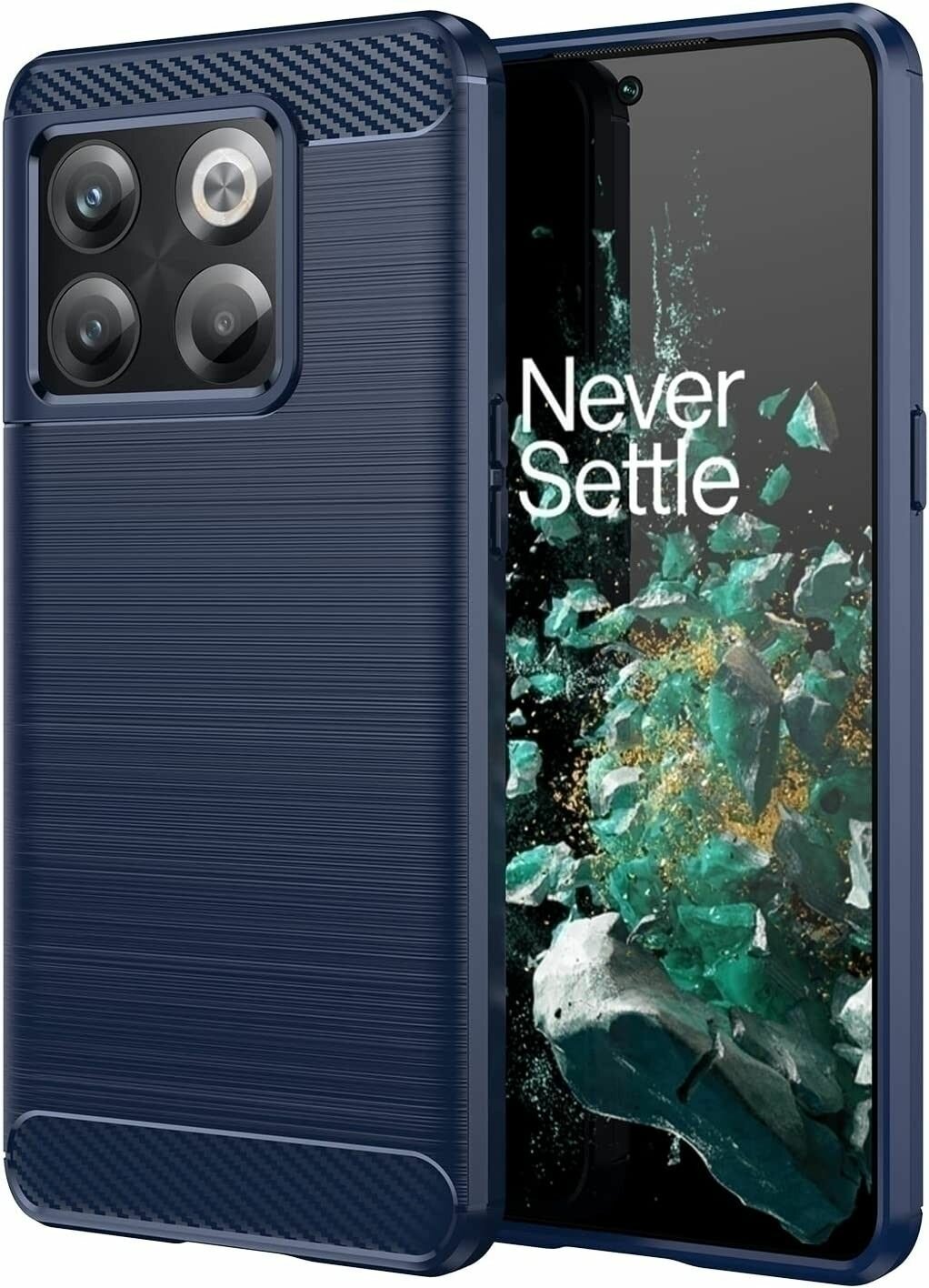 Чехол для OnePlus 10T силиконовый карбон сталь синий противоударный