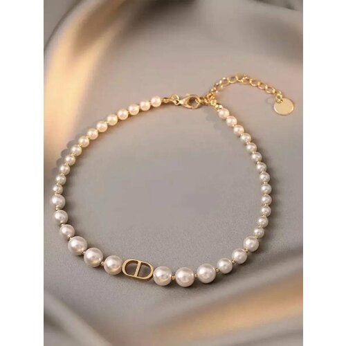 Чокер, жемчуг имитация, длина 30 см, белый, золотой