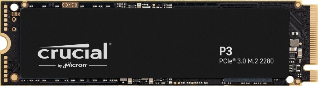 Накопитель Crucial SSD P3, 1000GB, M.2(22x80mm), NVMe, PCIe 3.0 x4, QLC, R/W 3500/3000MB/s, IOPs н. д./н. д, TBW 220, DWPD 0.1 (12 мес.)