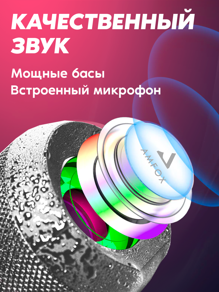 Влагозащитная портативная колонка bluetooth, AMFOX, ASP-777, 2 динамика по 5Вт, как jbl акустика с подсветкой, xiaomi, серая — фото 1