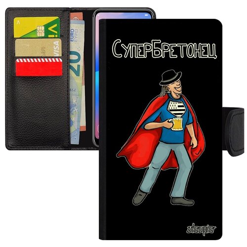 фото Противоударный чехол книжка для мобильного // xiaomi mi 8 lite // "супербретонец" веселый комичный, utaupia, черный