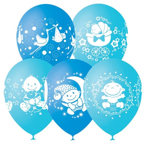 фото Шар латексный 12" «с днём рождения! малыш», пастель, 4-сторонний, набор 25 шт., цвет голубой globos payaso