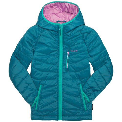 Куртка Kamik для девочек, капюшон, светоотражающие элементы, карманы, размер 104(4), зеленый, голубой