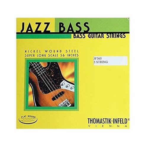 JF365 Jazz Flat Wound Комплект струн для 5-струнной бас-гитары, никель, 44-136, Thomastik js111 jazz swing комплект струн для акустической гитары light сталь никель 11 47 thomastik