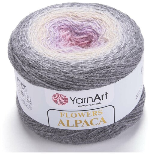 Пряжа YarnArt Flowers Alpaca (ЯрнАрт Фловерс Альпака) 1 моток цвет 413 Серый, Желтый, Фиолетовый, Розовый, 20% альпака, 80% акрил, 250г, 940м