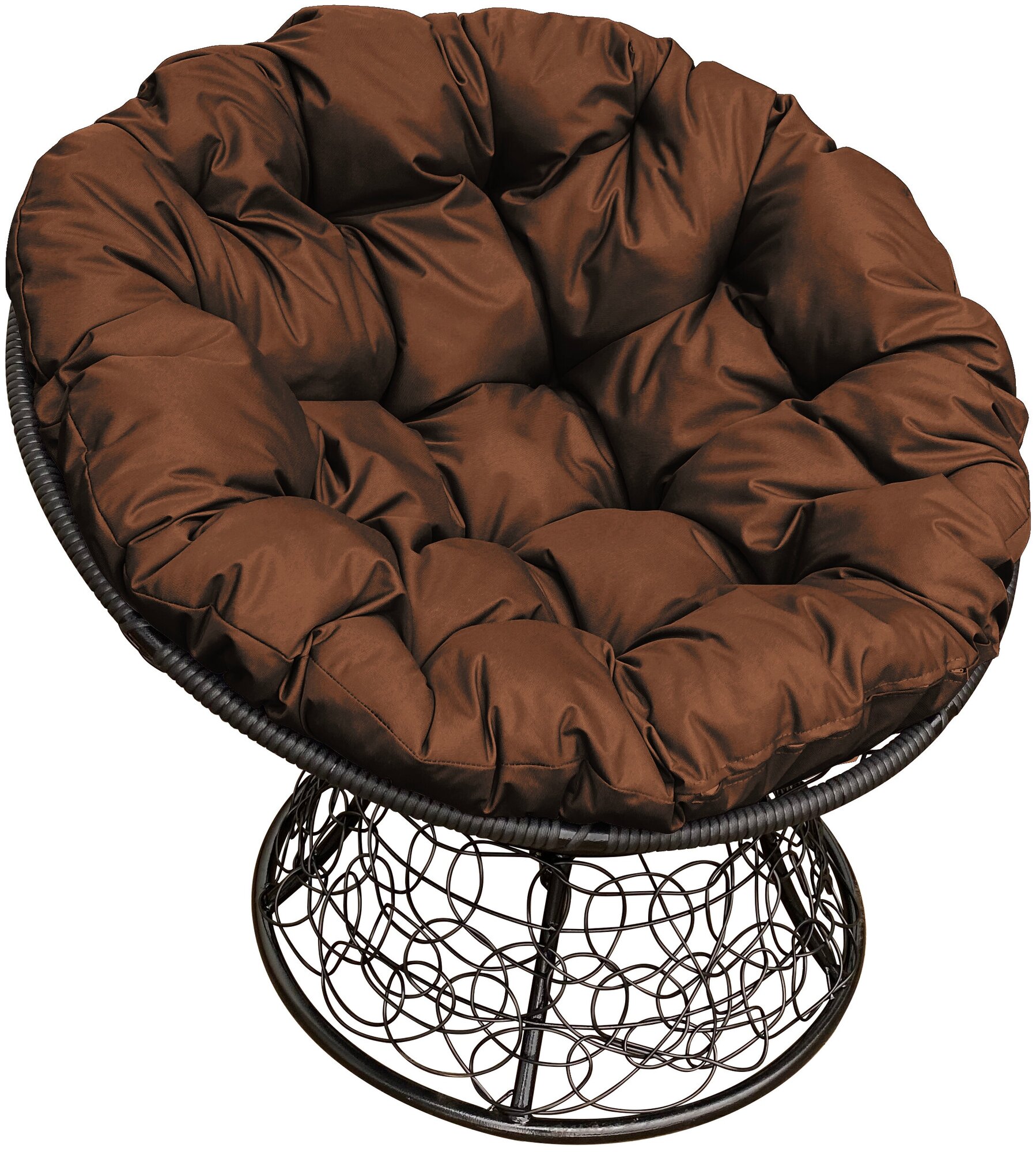 Кресло M-Group папасан ротанг чёрный, коричневая подушка - фотография № 1