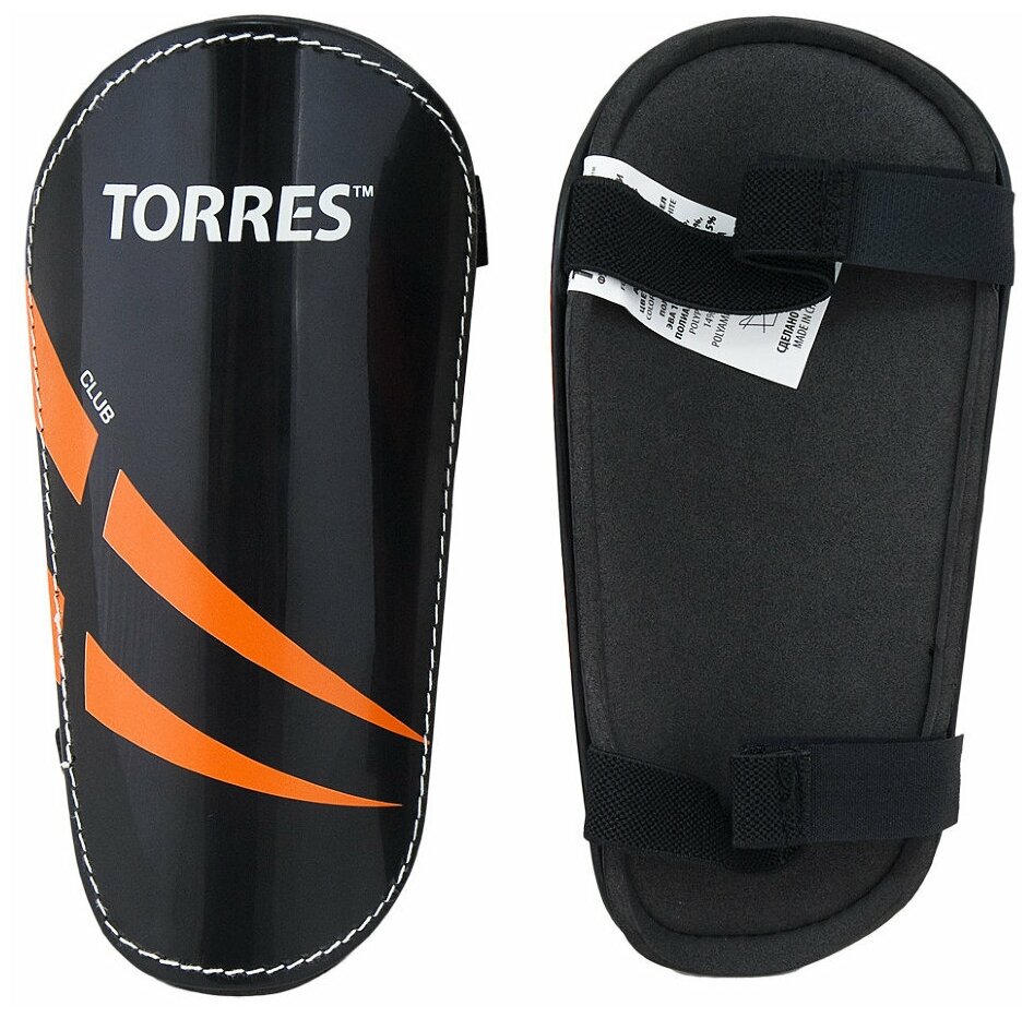 Щитки TORRES Club FS1607XS, р. XS, без голеностопа, две заст. на лип, черно-оранж-белый