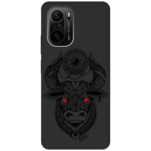 фото Ультратонкий защитный чехол-накладка soft touch для xiaomi poco f3 с 3d принтом "grand bull" черный gosso
