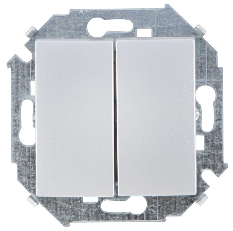 Выключатель двухклавишный проходной Simon 15  на винтах  алюминий