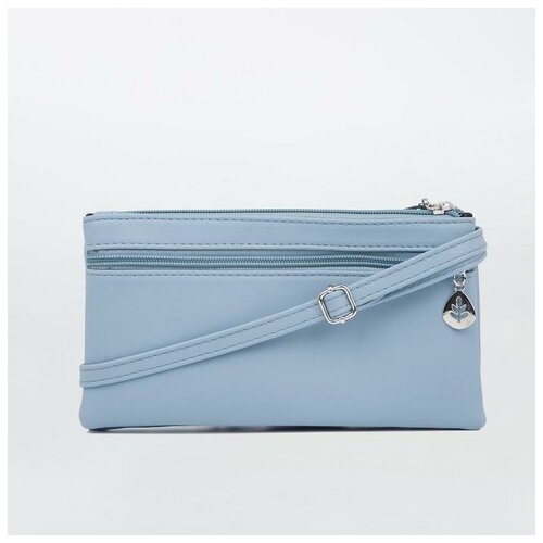 фото Клатч, 2 отдела на молнии, 2 наружных кармана, длинный ремень, цвет голубой yandex market