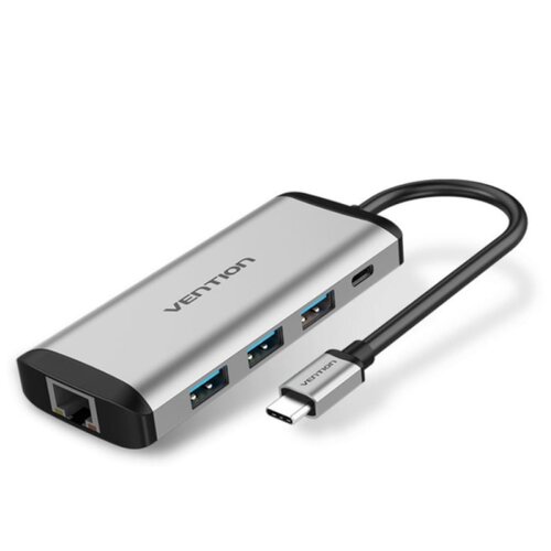 Адаптер Vention TGDHB, серый хаб ugreen cm416 usb c to 3xusb 3 0 rj45 white 50620