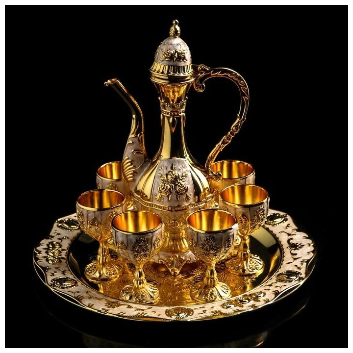 фото Набор сервировочный 8 пр "Перламутр восток": поднос круглый, кувшин, рюмка (6 шт) 4092932