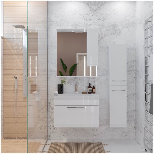 Зеркальный шкаф подвесной SanStar Mira 80 для ванной комнаты белый