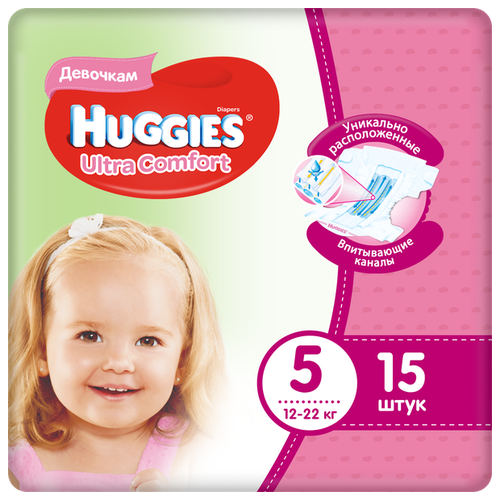 Подгузники HUGGIES (Хаггис) Ultra Comfort для девочек 5 (12-22 кг) 64 шт.
