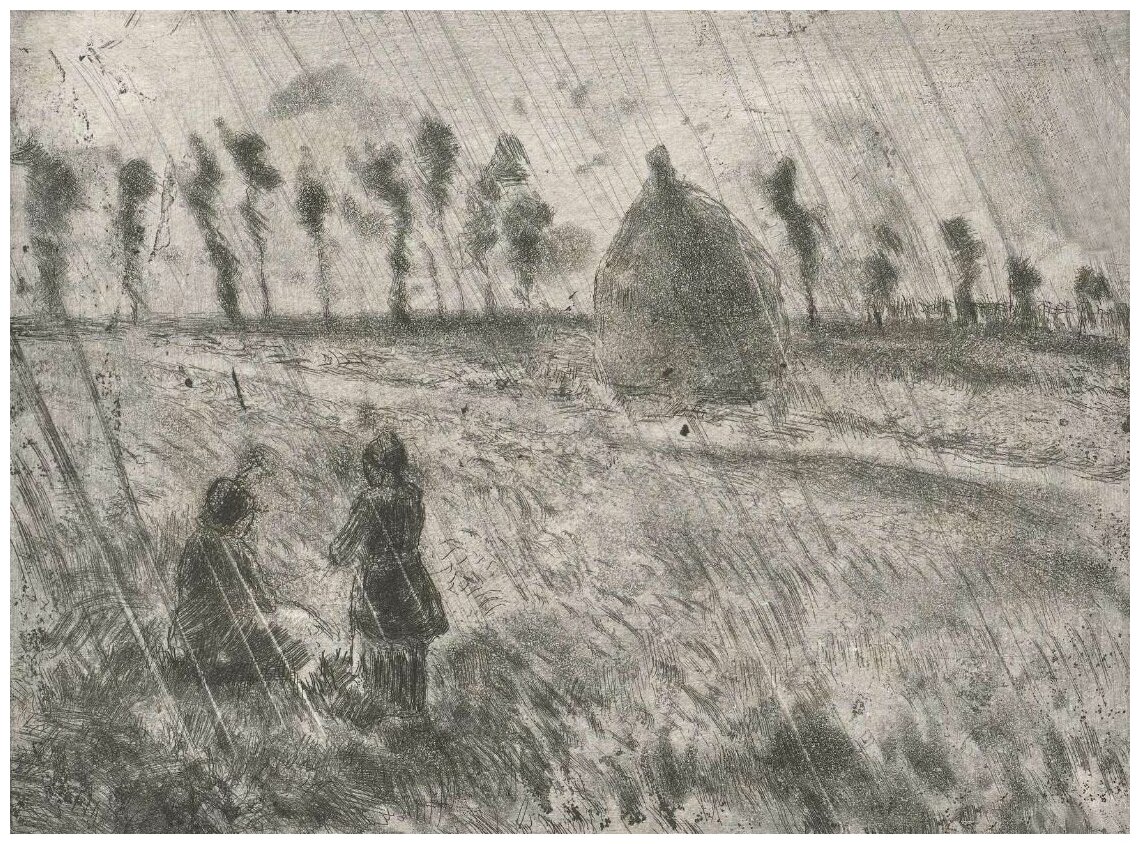 Репродукция на холсте Дождь на земле (1879) Писсарро Камиль 41см. x 30см.